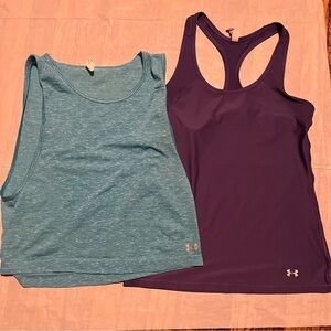 Under Armour Lot of 2 Women’s Tank Tops Size Small Athletic Wear Blue & Purple‎